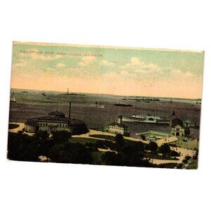 Antique 1911 Postcard Aquarium New York Harbor Theochrom Mailed Brooklyn NY